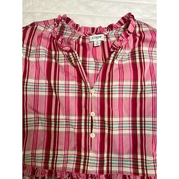 🌟3 for $35🌟 J.Crew Plaid Dress Pink Tiered Long Sleeve, Buttons Nursing Friendly - Picture 4 of 8